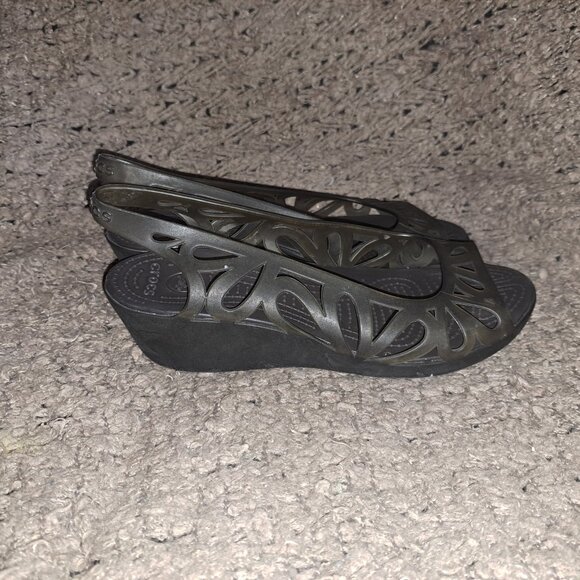 CROCS-Adrina Slingback Wedge Peep Toe Slip On Shoes Cut Out-Size 7-Excellent - Picture 5 of 8